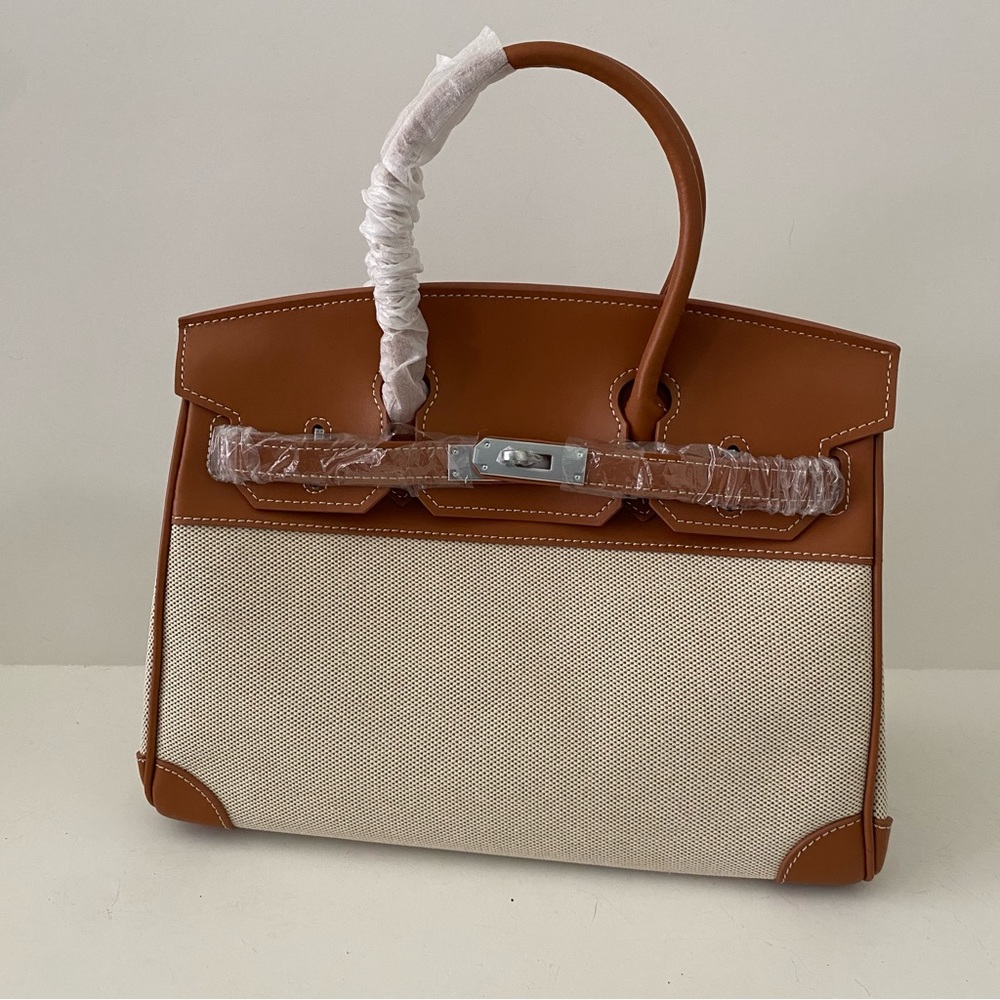 Canvas Leather Toile 30 Structured Bag w/ Lock Key Doctor's Satchel Crossbody C4
